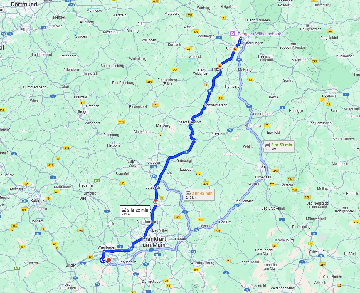 Anreise von Mainz Zu Kassel Über via A5 and A49