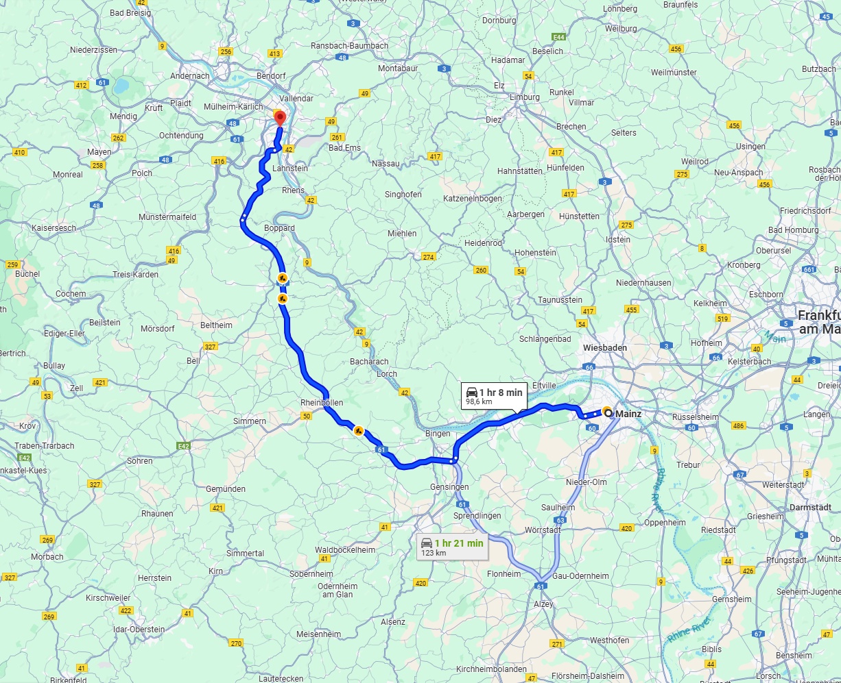 Anreise von Mainz Zu Koblenz Über via A61