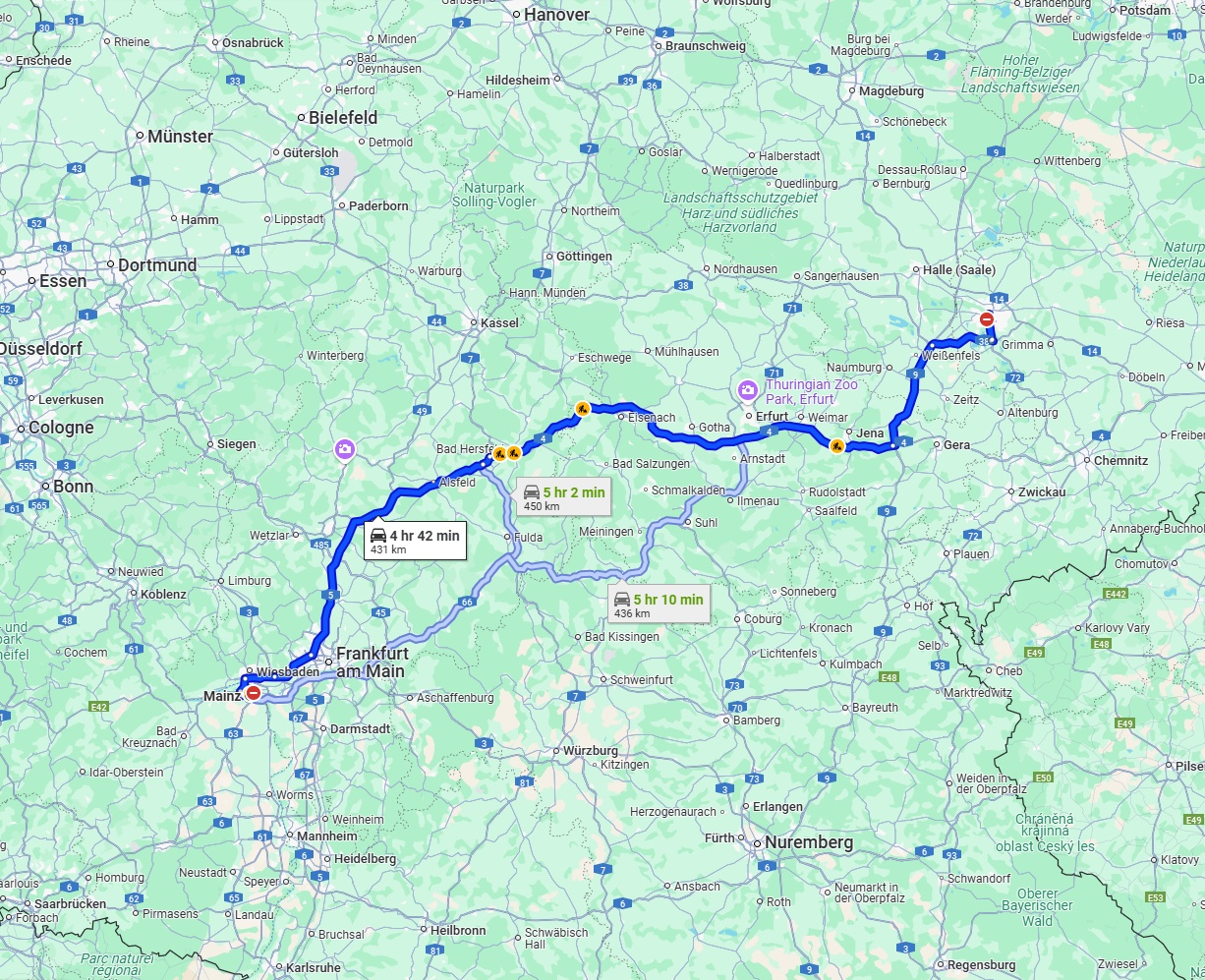 Anreise von Mainz Zu Leipzig Über via A5 and A4