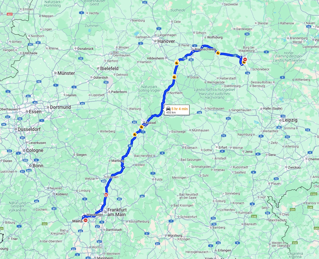 Anreise von Mainz Zu Magdeburg Über via A7