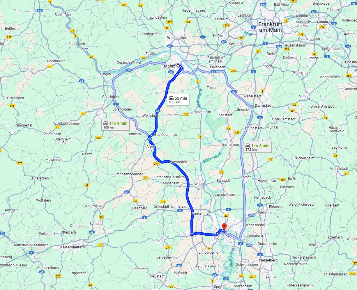 Anreise von Mainz Zu Mannheim Über via A63 and A61