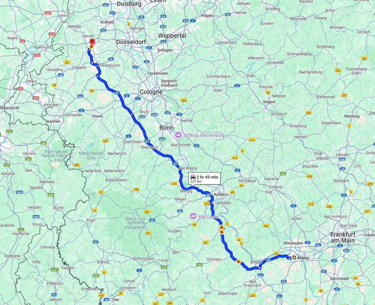 Anreise von Mainz Zu Mönchengladbach Über via A61