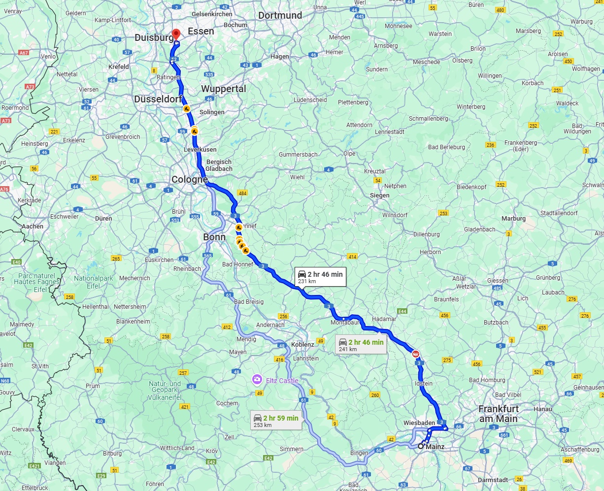 Anreise von Mainz Zu Mülheim an der Ruhr Über via A3