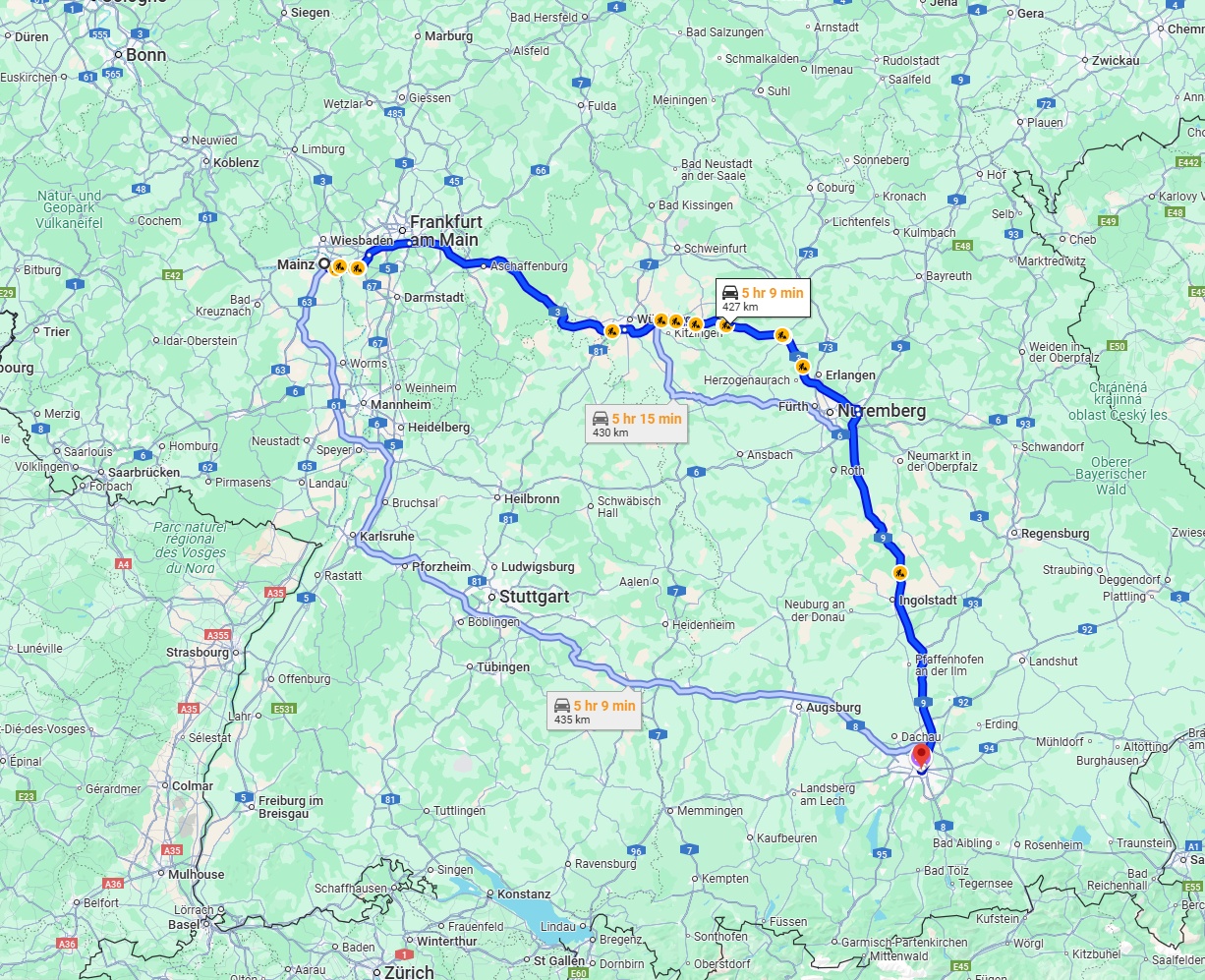 Anreise von Mainz Zu München Über via A3 and A9