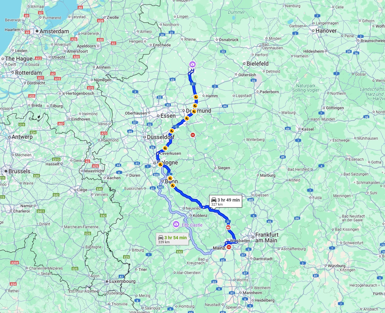 Anreise von Mainz Zu Münster Über via A3 and A1