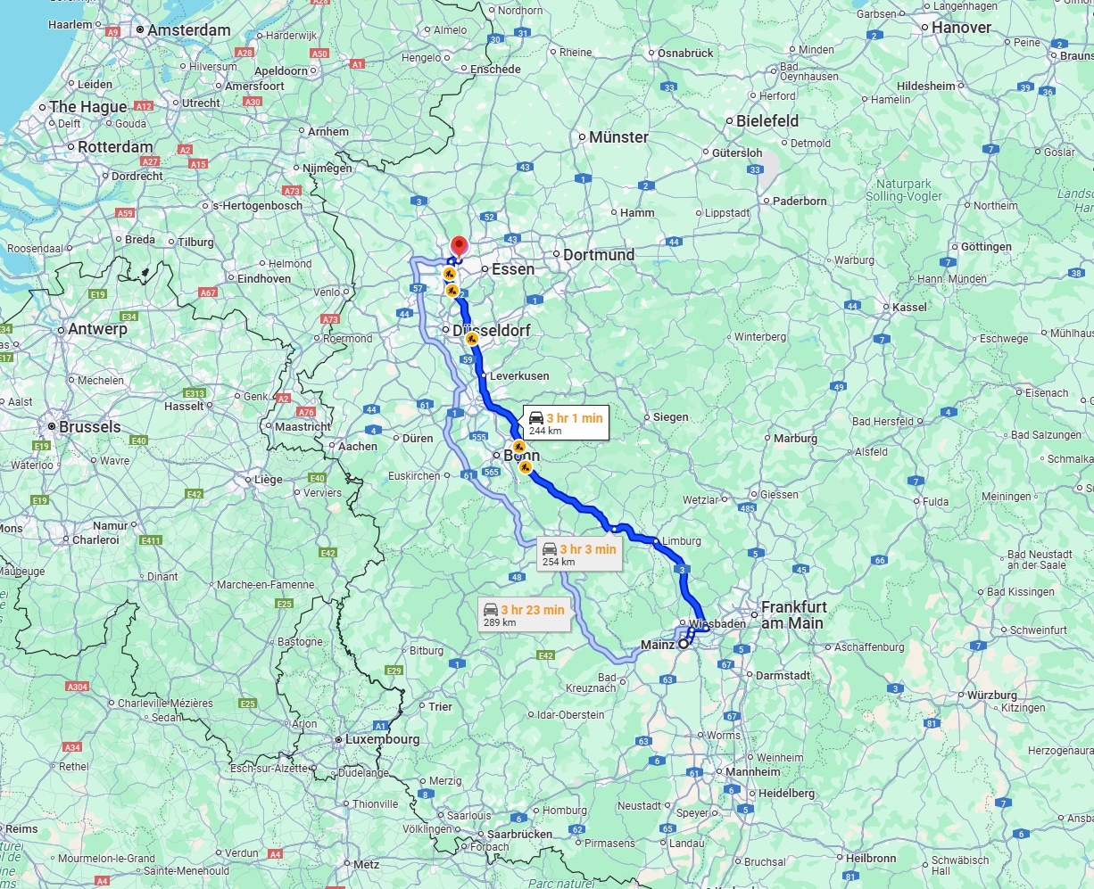 Anreise von Mainz Zu Oberhausen Über via A3