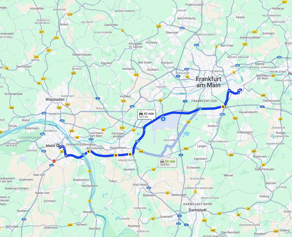Anreise von Mainz Zu Offenbach am Main Über via A60 and A3