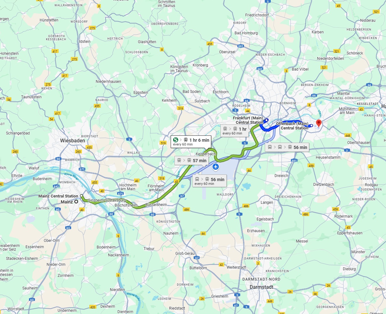 Anreise von Mainz Zu Offenbach am Main Über 