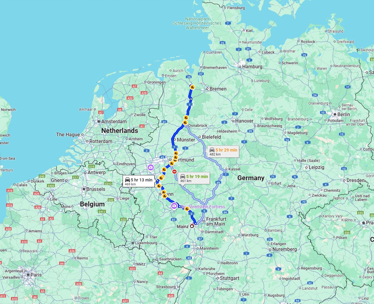 Anreise von Mainz Zu Oldenburg Über via A3 and A1