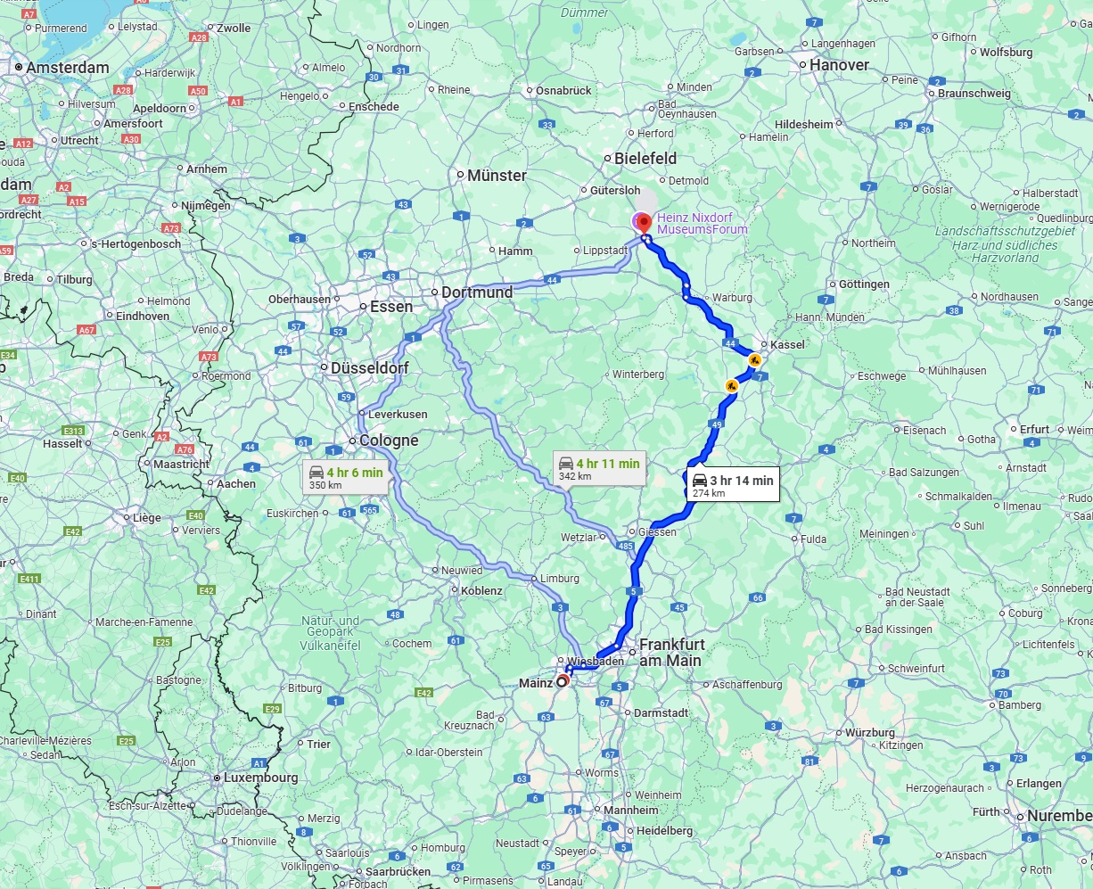 Anreise von Mainz Zu Paderborn Über via A5 and A49
