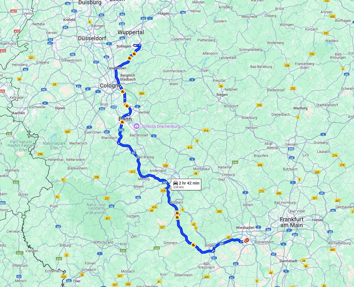 Anreise von Mainz Zu Remscheid Über via A61