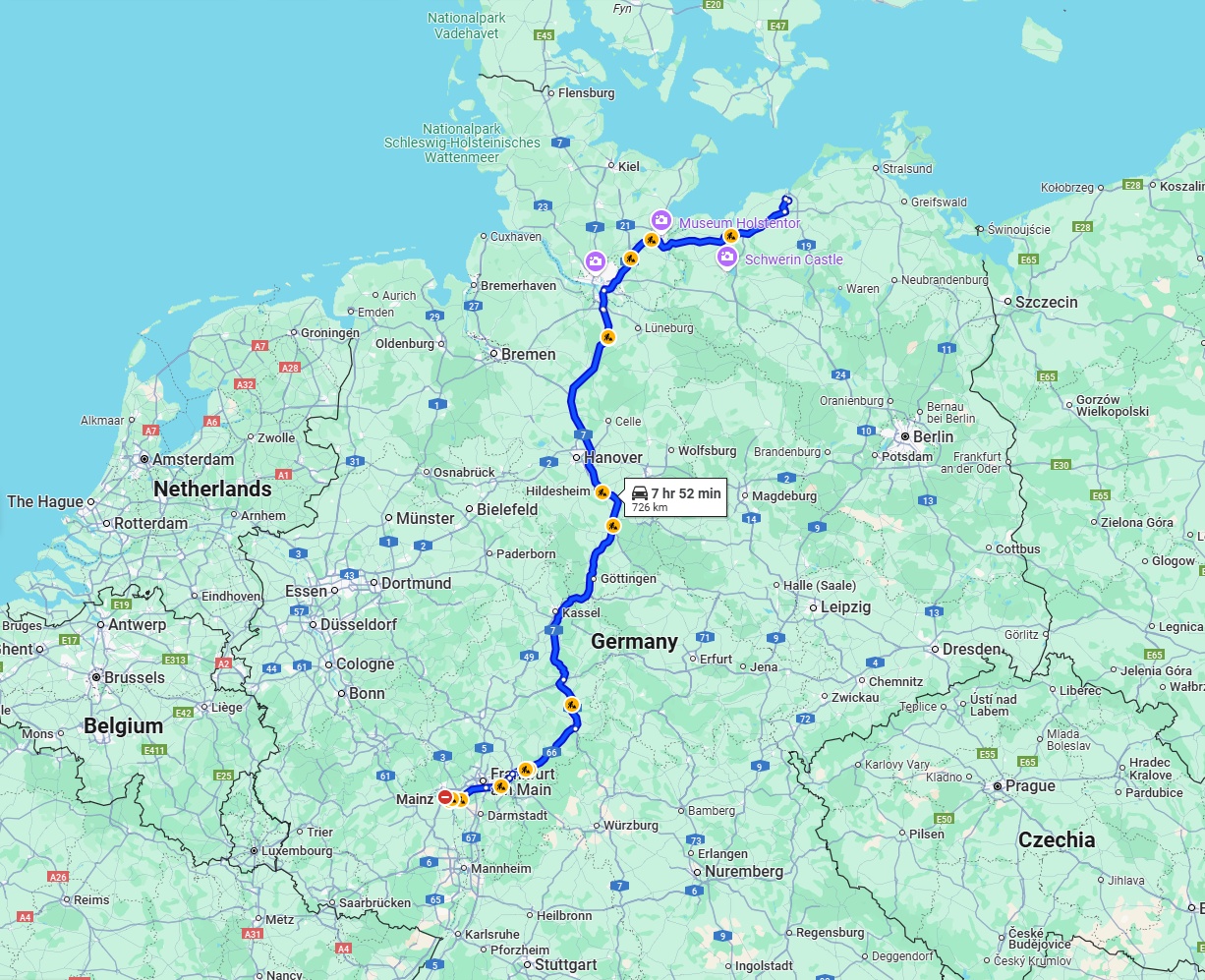 Anreise von Mainz Zu Rostock Über via A7