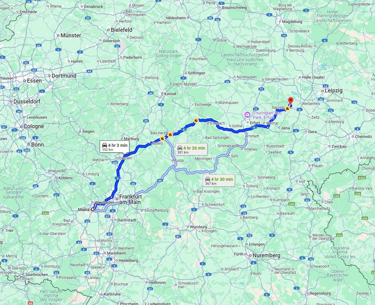 Anreise von Mainz Zu Saale Über via A5 and A4