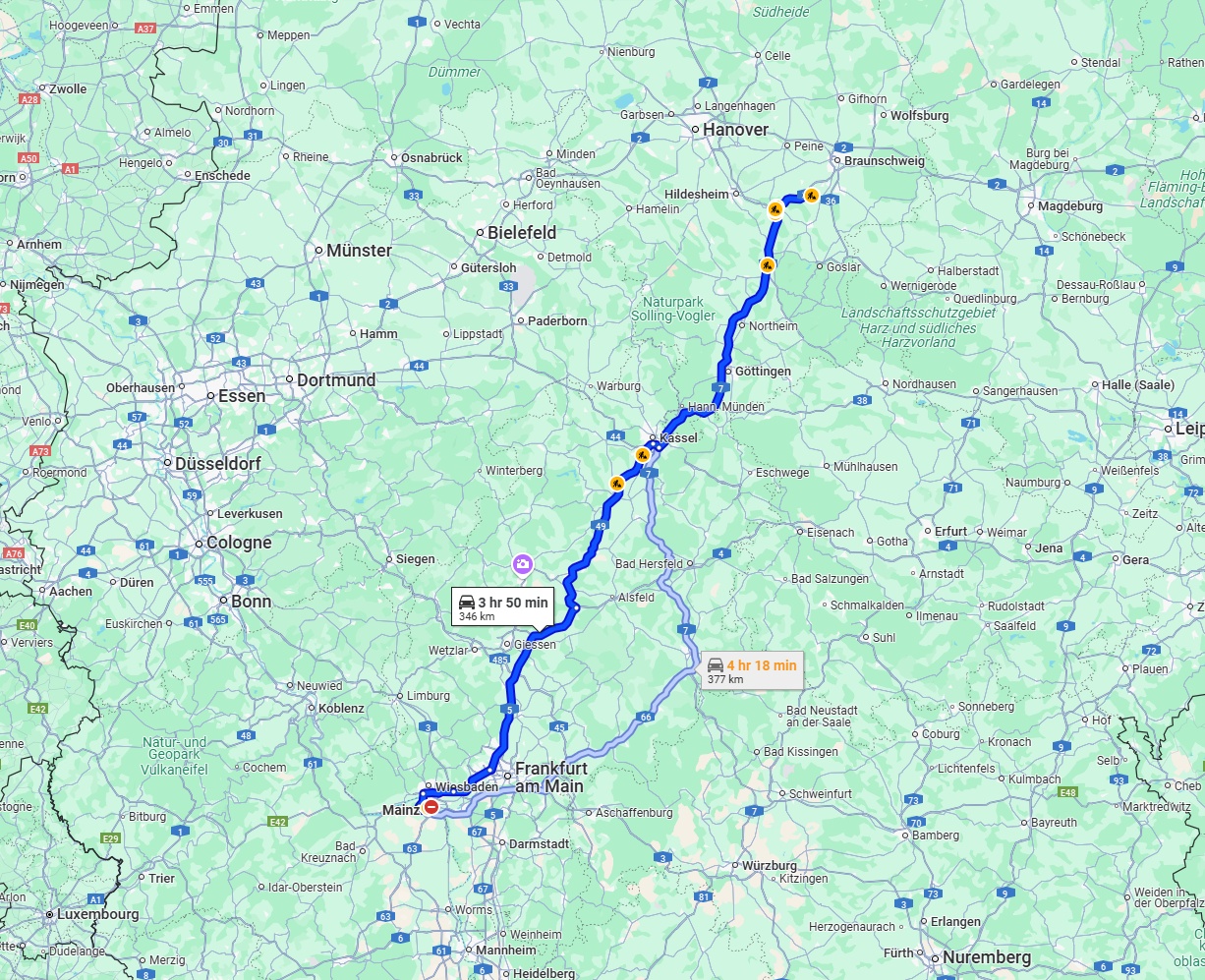 Anreise von Mainz Zu Salzgitter Über via A7