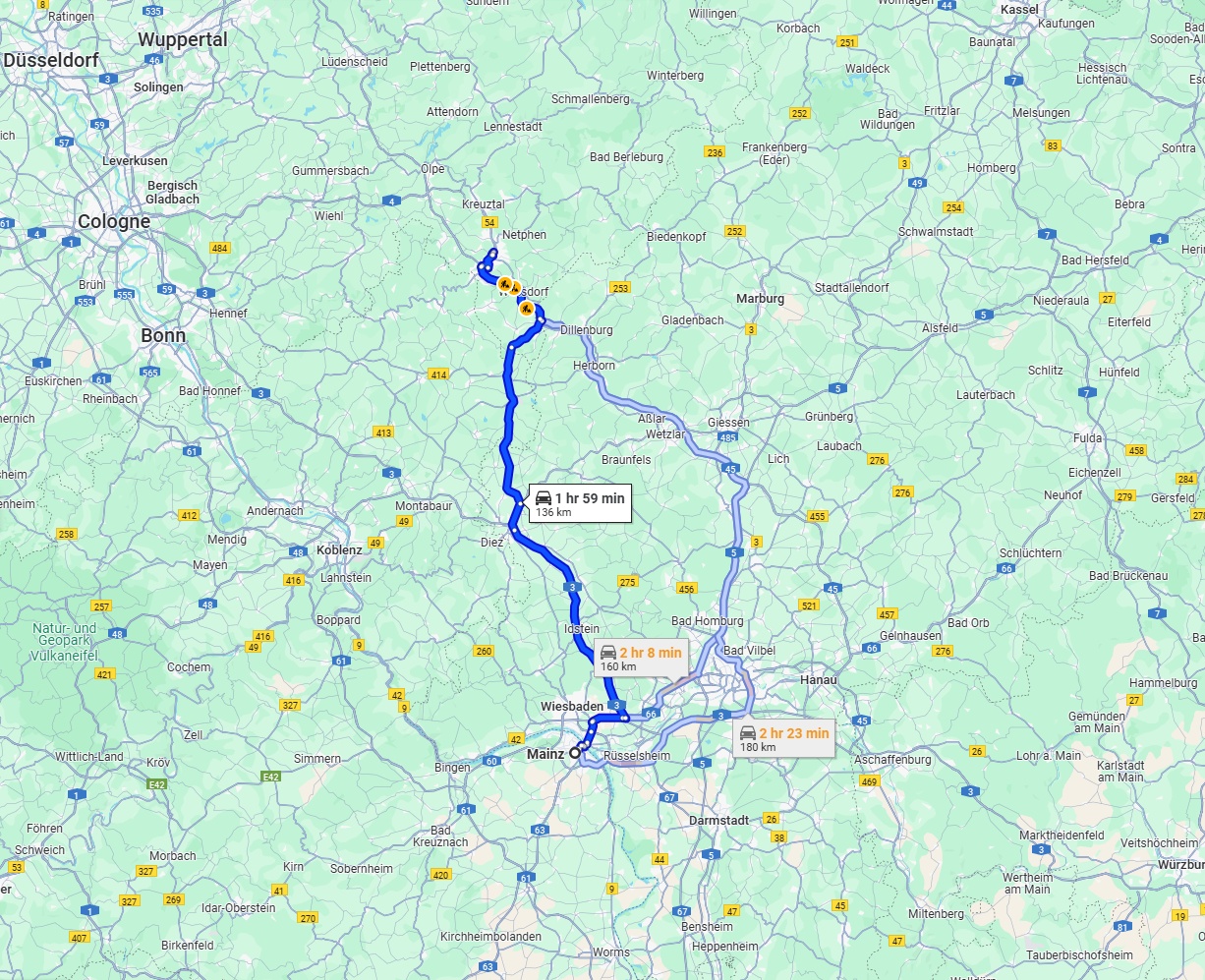 Anreise von Mainz Zu Siegen Über via A3 and B54