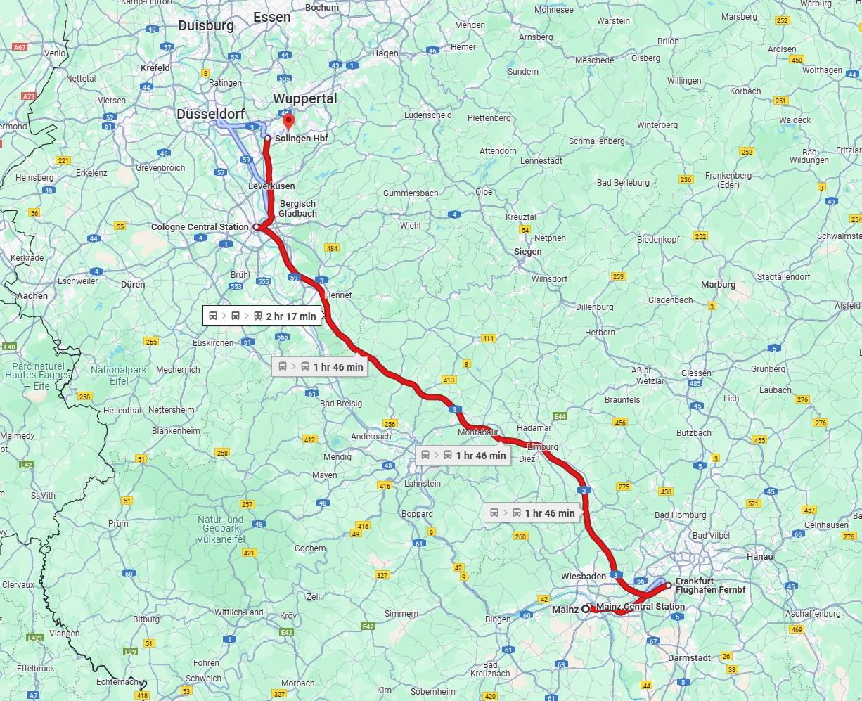 Anreise von Mainz Zu Solingen Über 