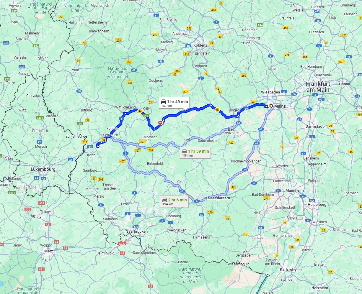 Anreise von Mainz Zu Trier Über via B50