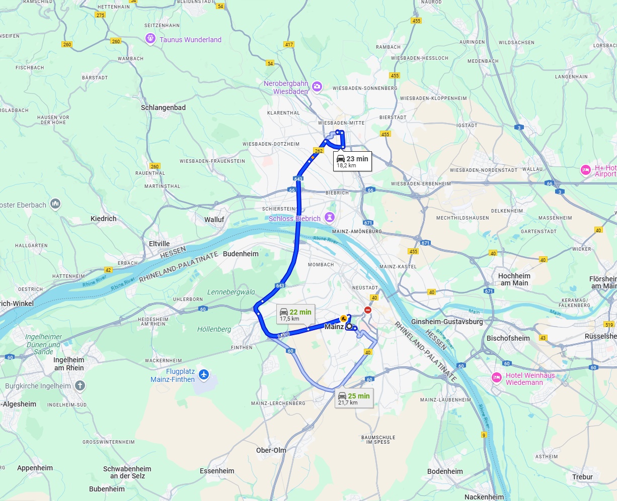 Anreise von Mainz Zu Wiesbaden Über via A643