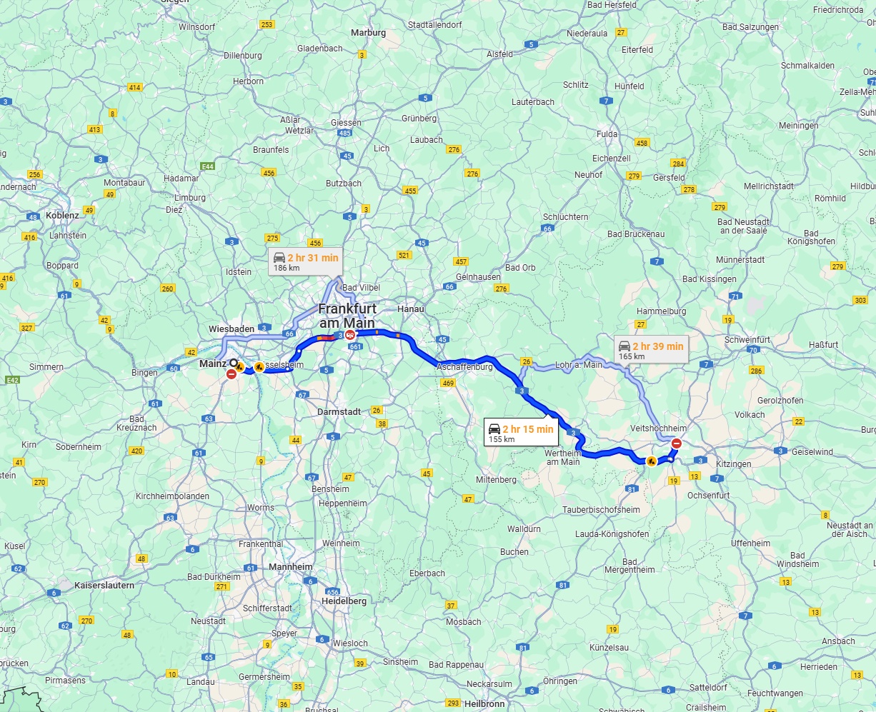Anreise von Mainz Zu Würzburg Über via A3