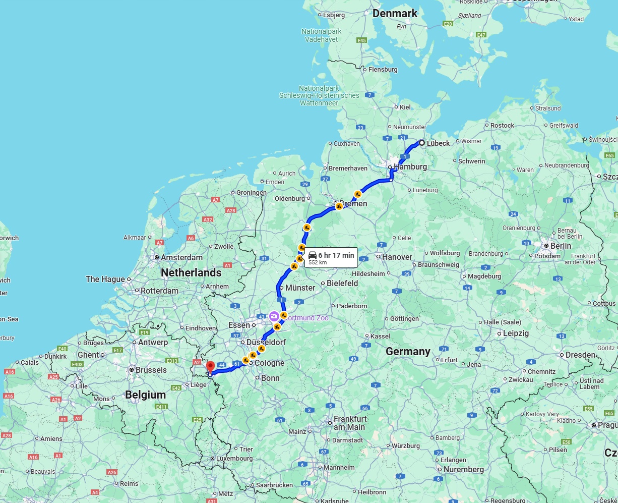 Anreise von Lübeck Zu Aachen Über via A1