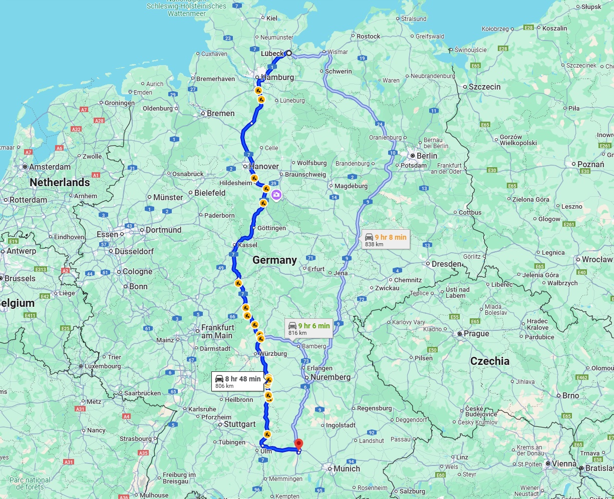 Anreise von Lübeck Zu Augsburg Über via A7