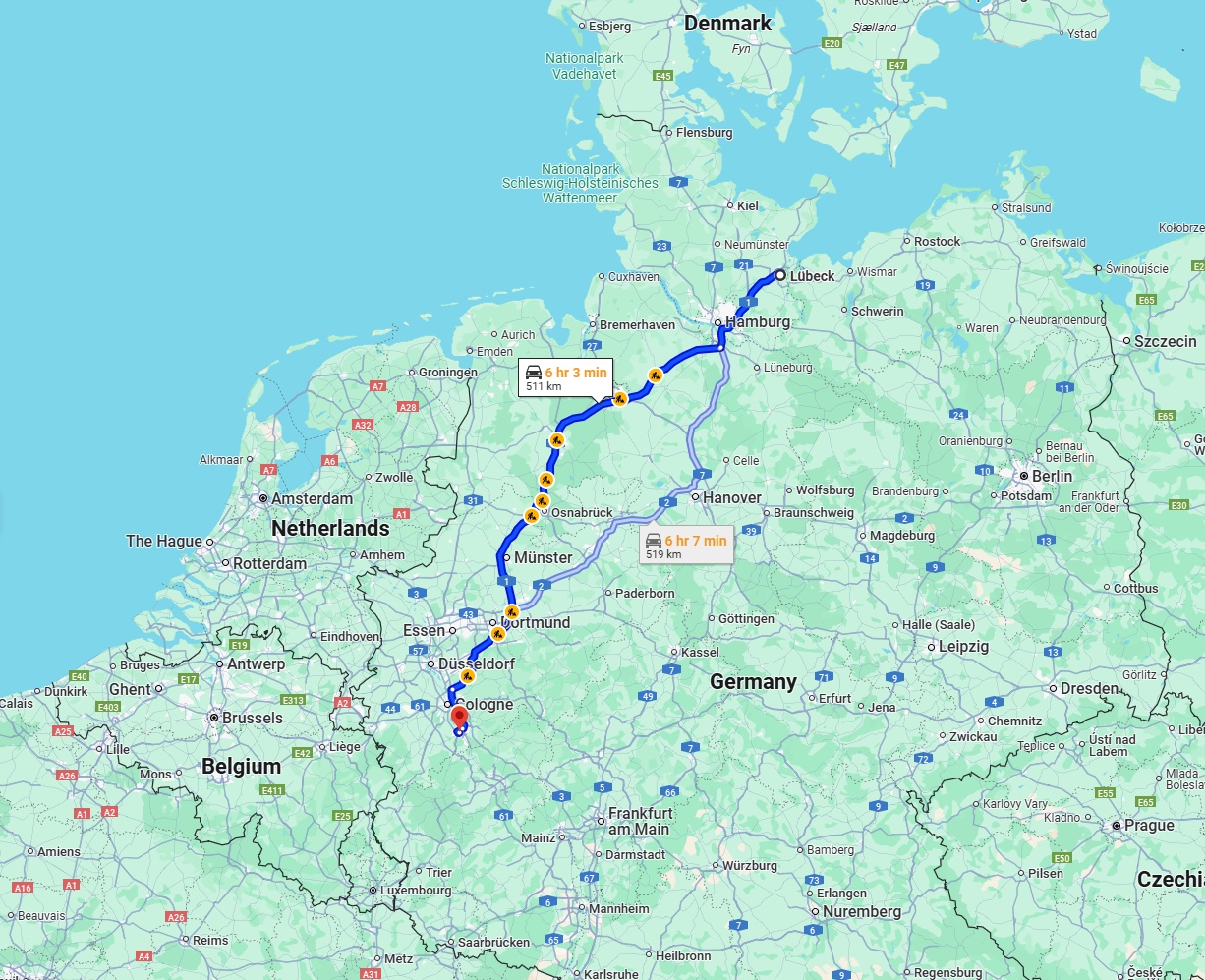 Anreise von Lübeck Zu Bonn Über via A1
