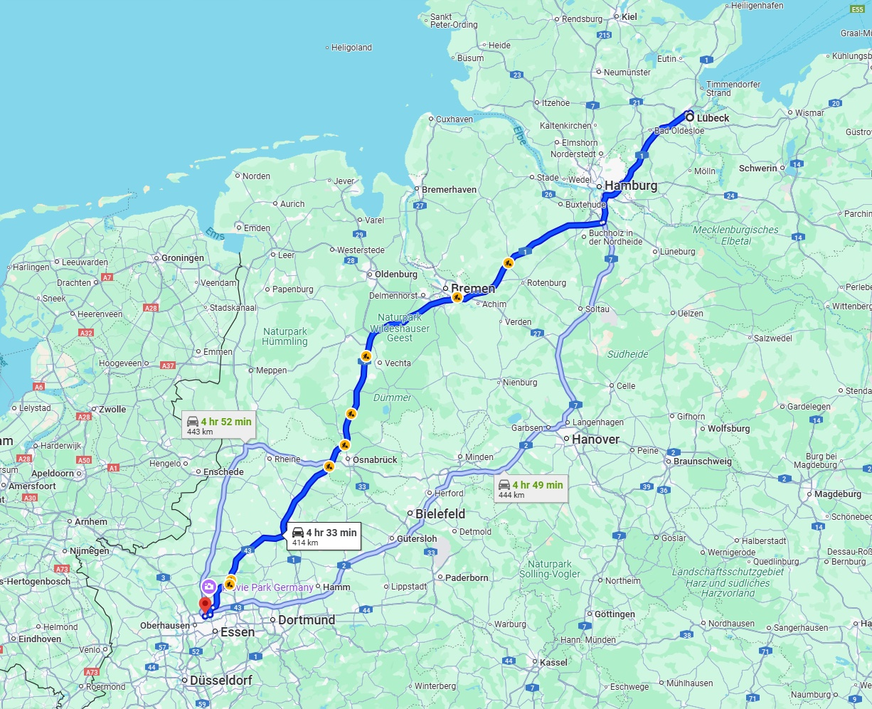 Anreise von Lübeck Zu Bottrop Über via A1