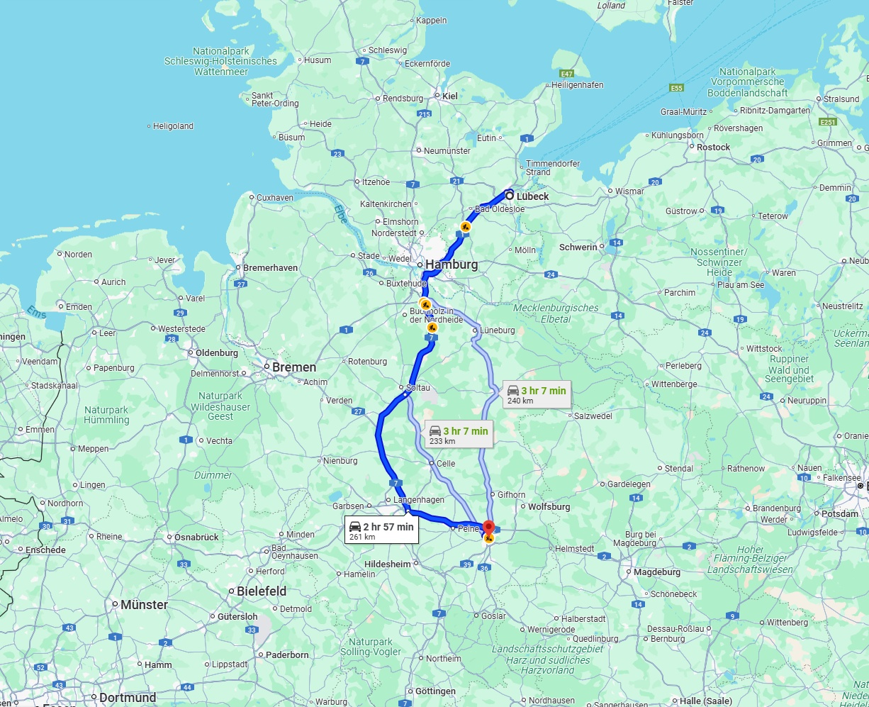 Anreise von Lübeck Zu Braunschweig Über via A1 and A7