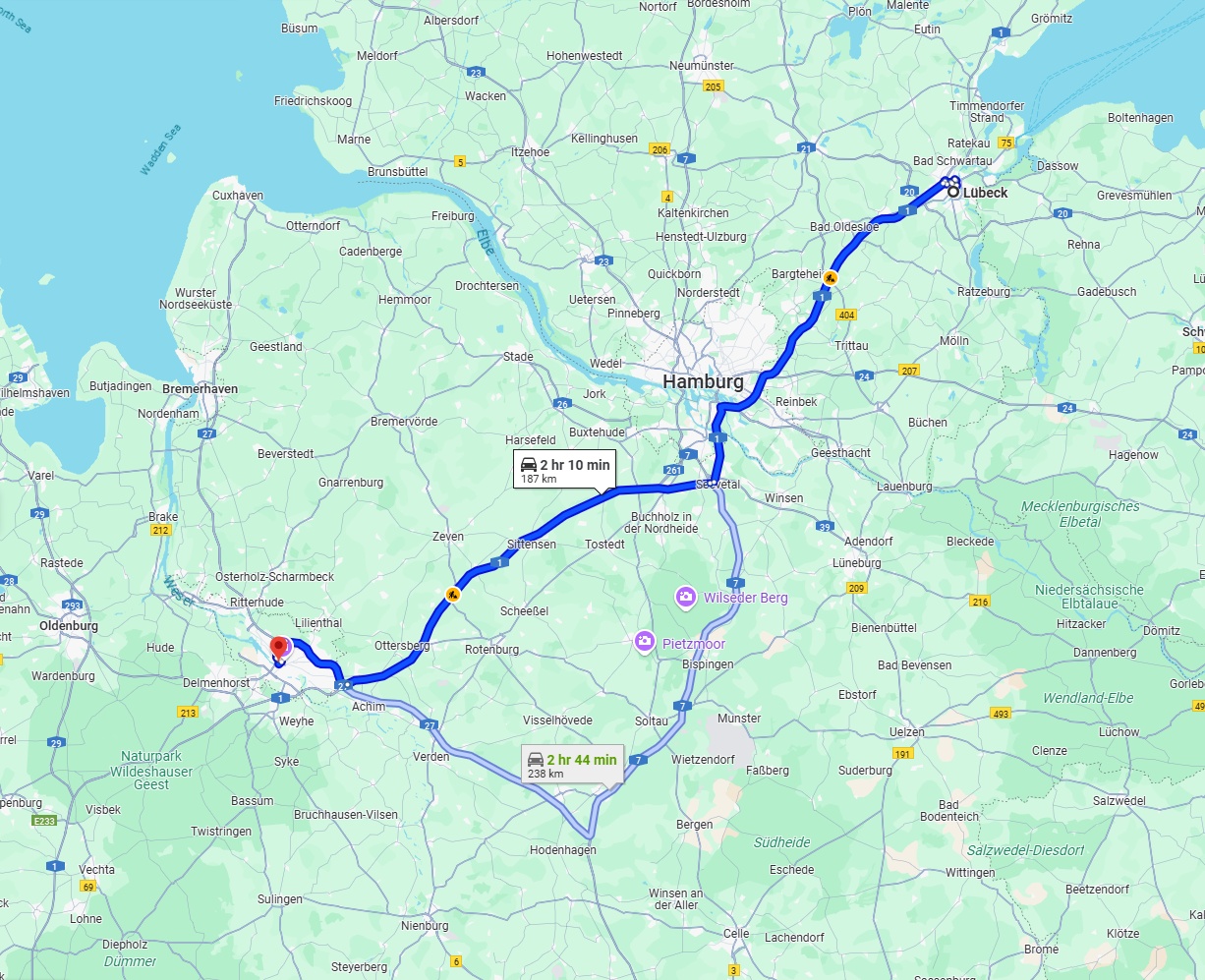 Anreise von Lübeck Zu Bremen Über via A1