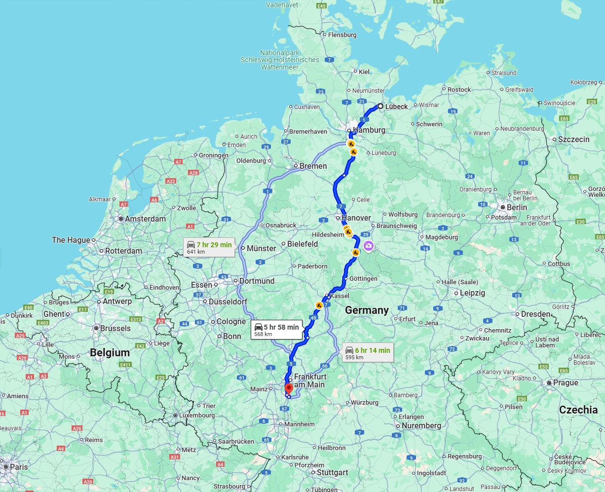 Anreise von Lübeck Zu Darmstadt Über via A7
