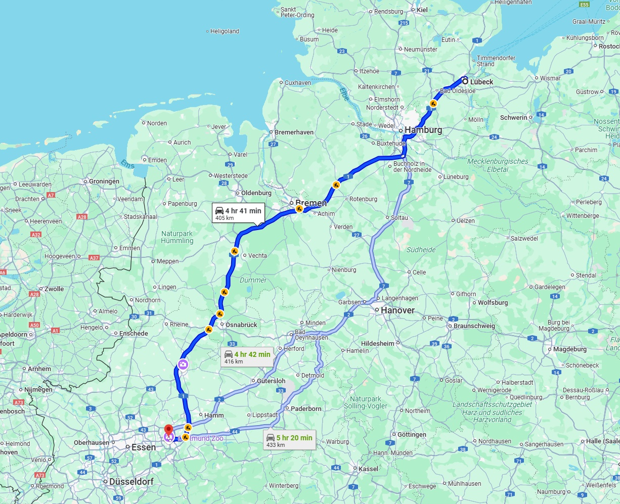 Anreise von Lübeck Zu Dortmund Über via A1