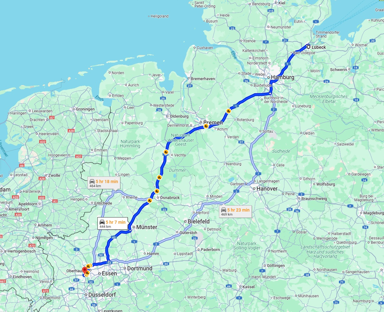 Anreise von Lübeck Zu Duisburg Über via A1