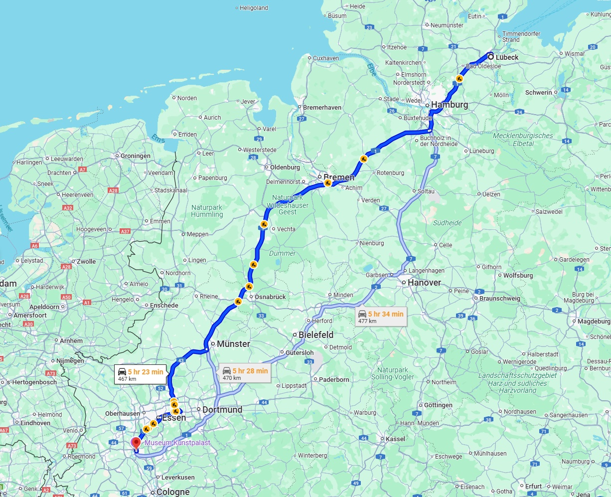 Anreise von Lübeck Zu Düsseldorf Über via A1