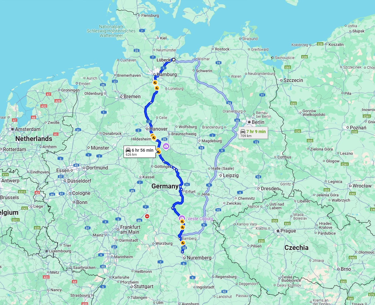 Anreise von Lübeck Zu Erlangen Über via A7