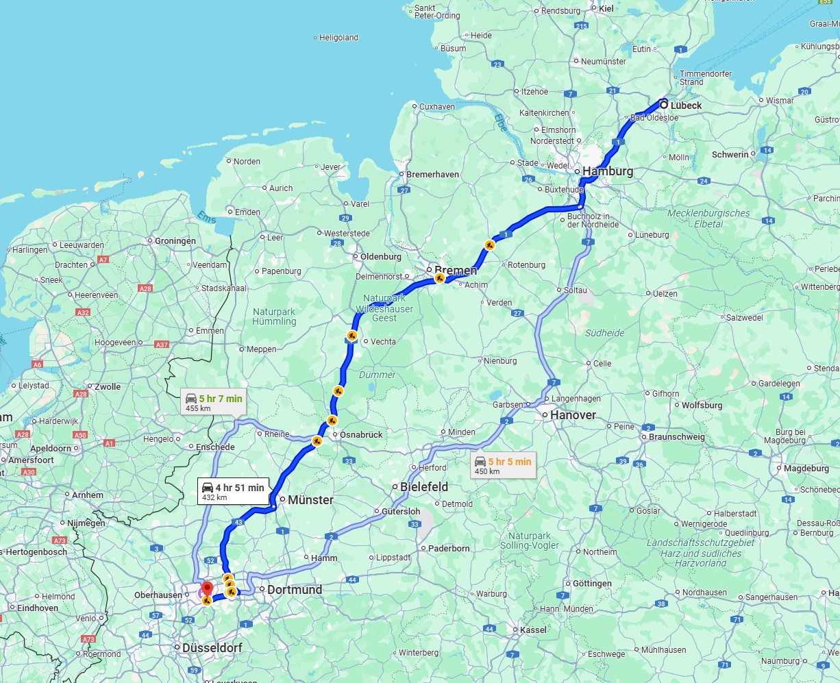 Anreise von Lübeck Zu Essen Über via A1