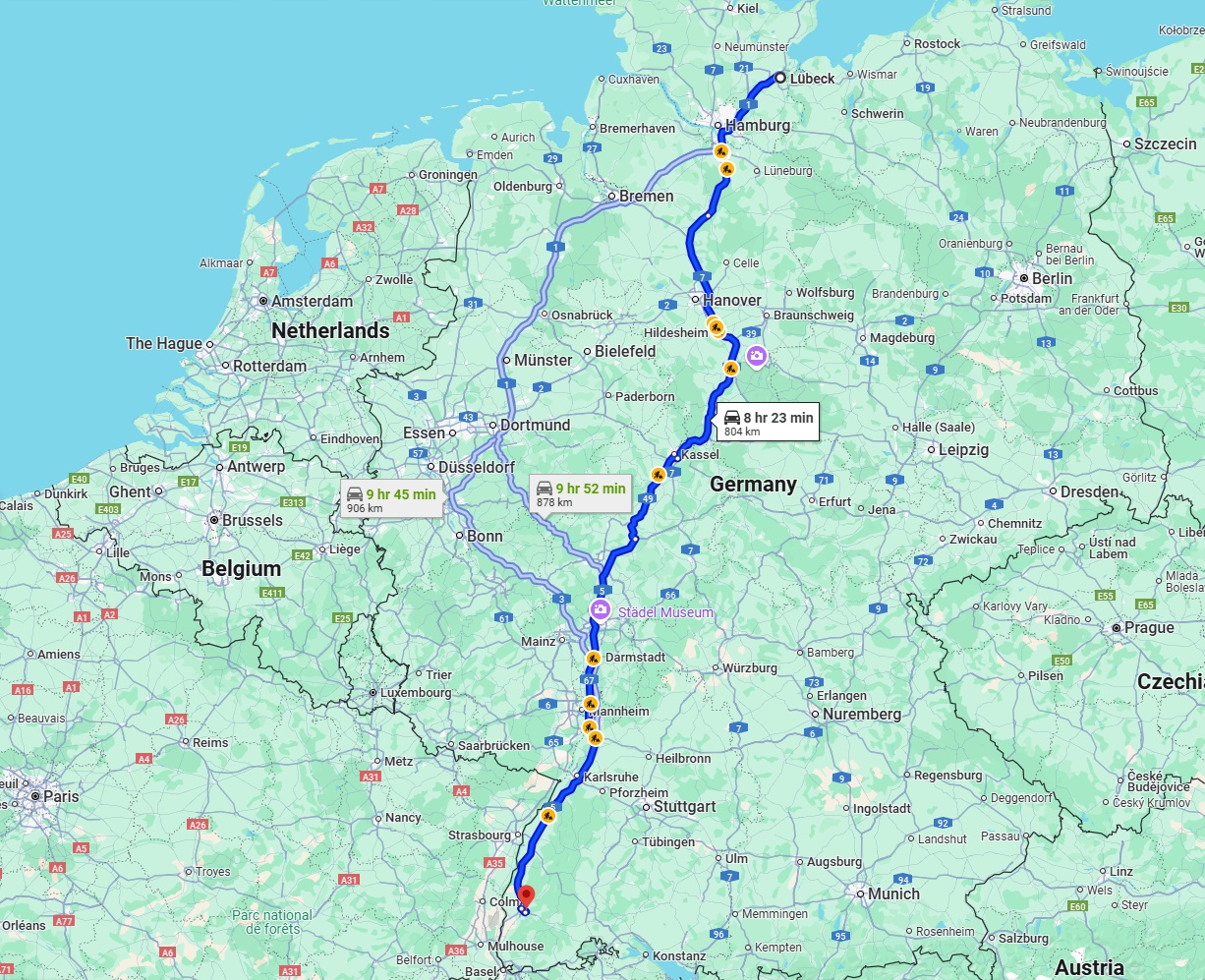 Anreise von Lübeck Zu Freiburg im Breisgau Über via A7 and A5
