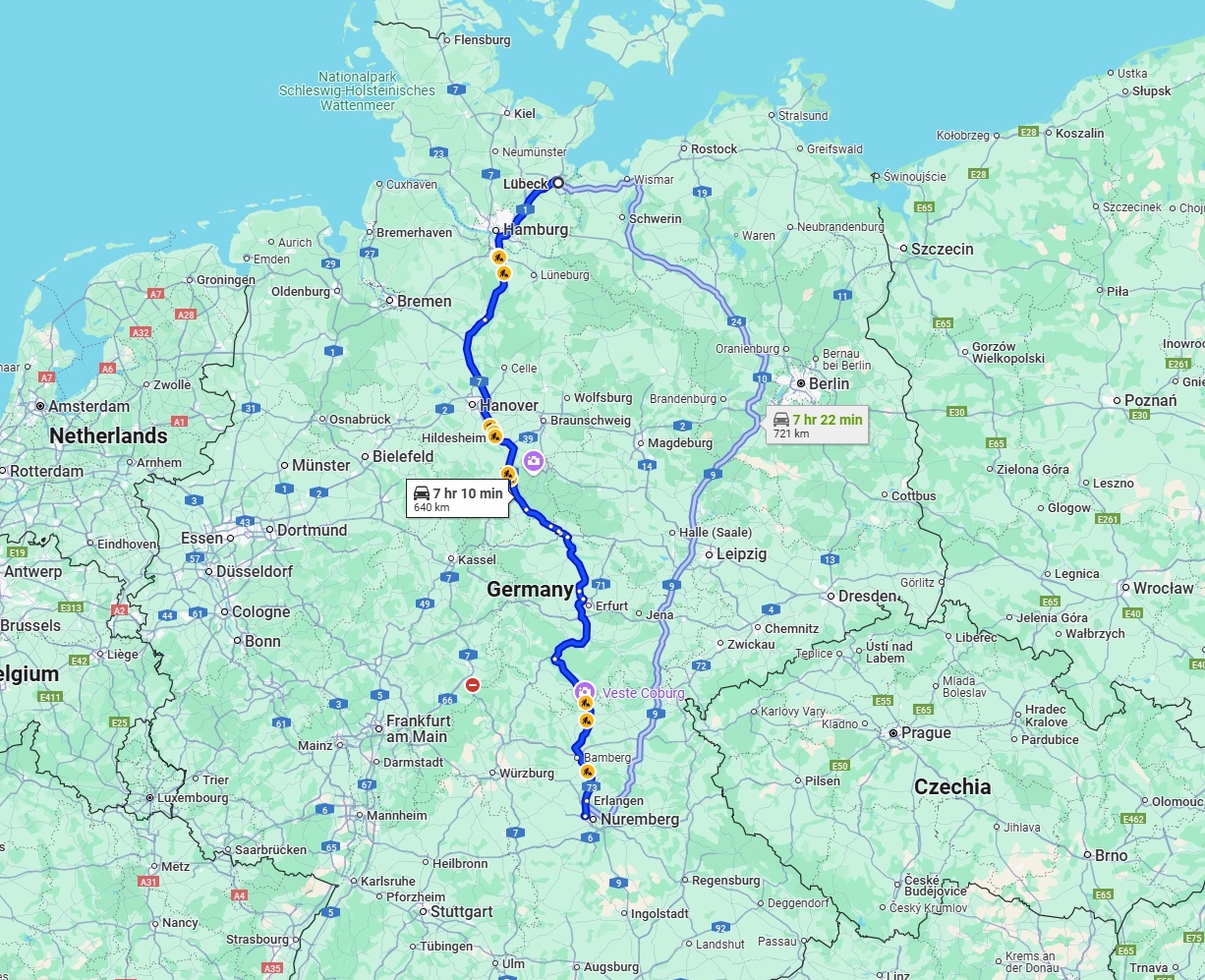 Anreise von Lübeck Zu Fürth Über via A7