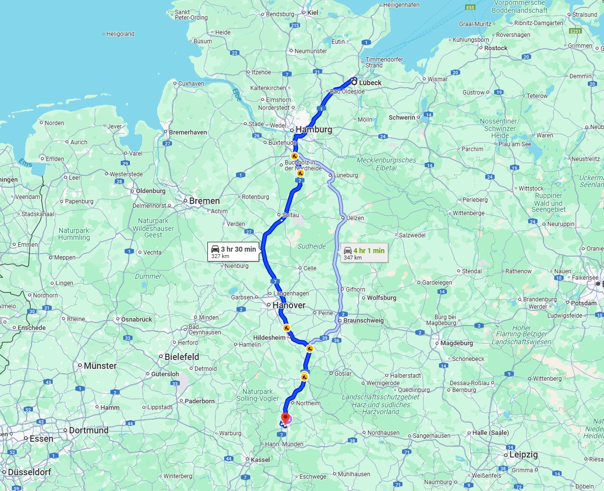 Anreise von Lübeck Zu Göttingen Über via A7
