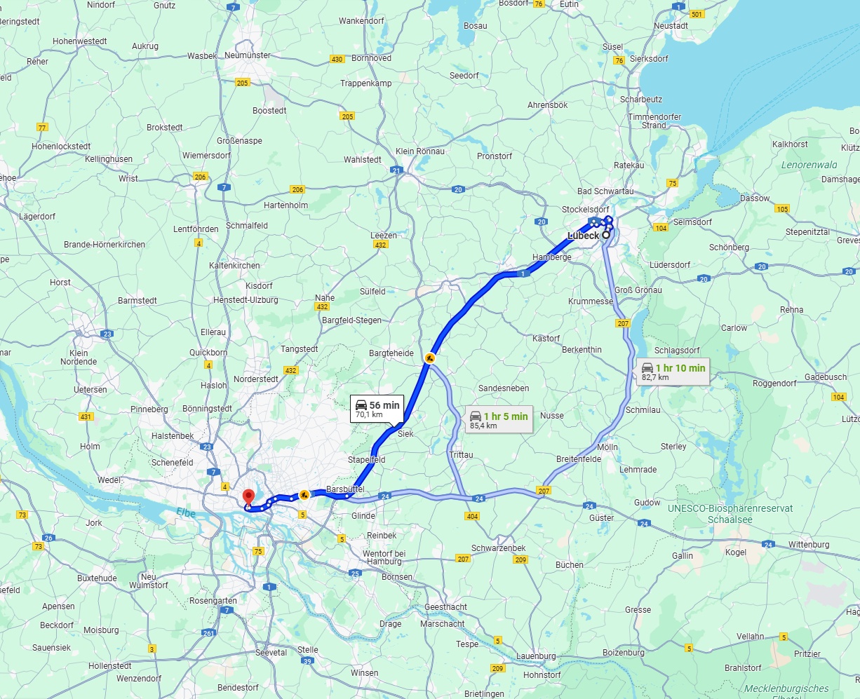 Anreise von Lübeck Zu Hamburg Über via A1
