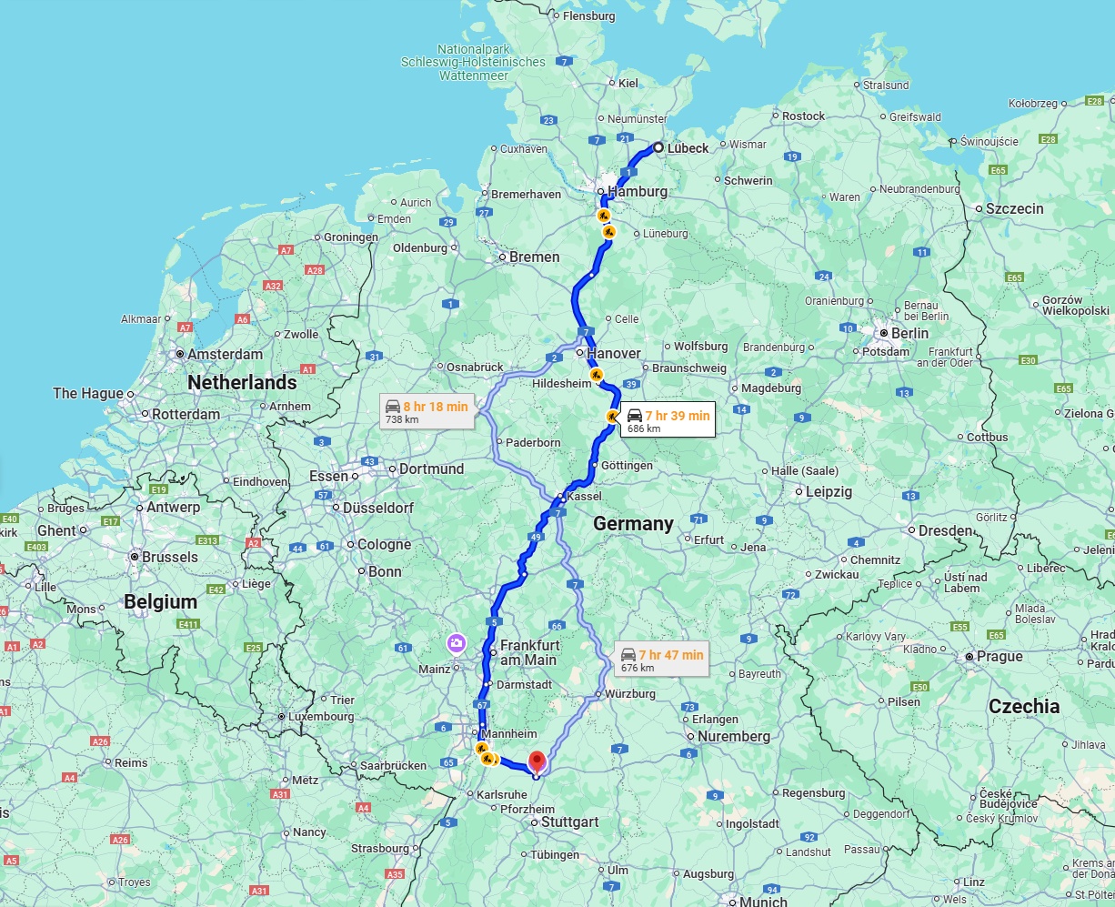 Anreise von Lübeck Zu Heilbronn Über via A7