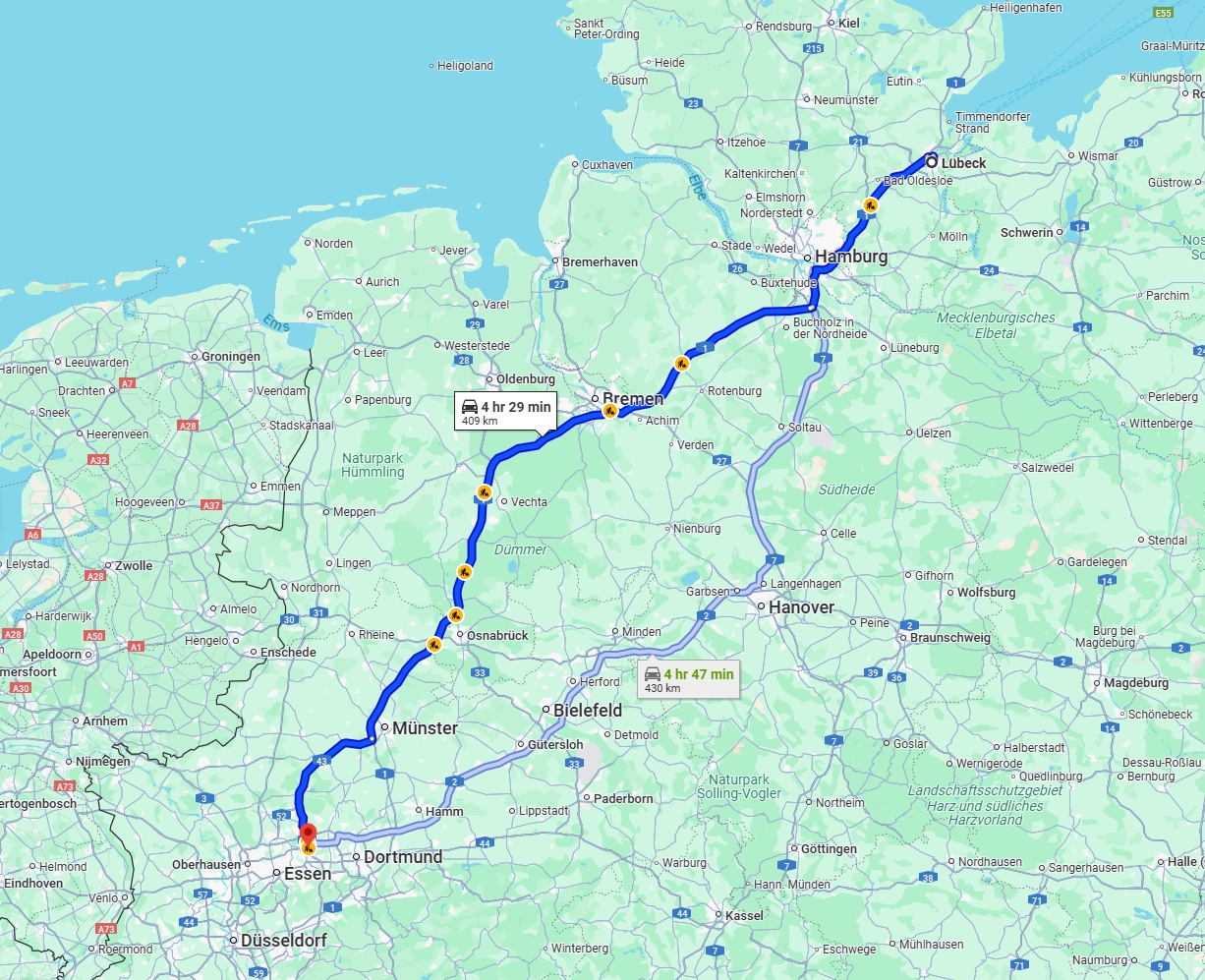 Anreise von Lübeck Zu Herne Über via A1
