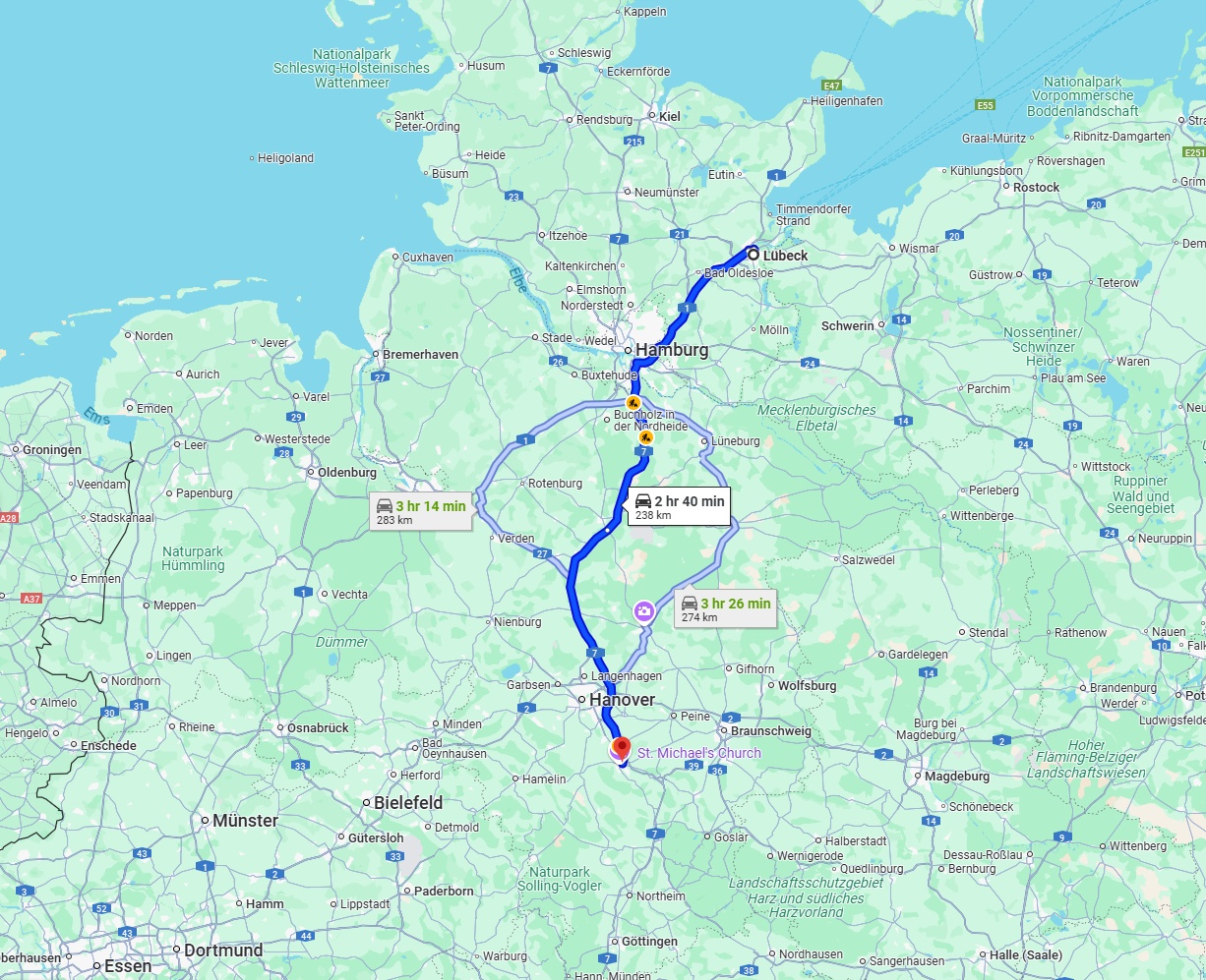 Anreise von Lübeck Zu Hildesheim Über via A1 and A7