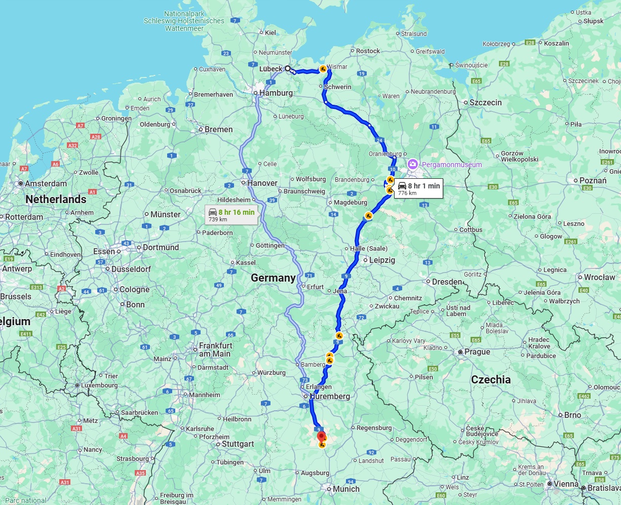 Anreise von Lübeck Zu Ingolstadt Über via A9