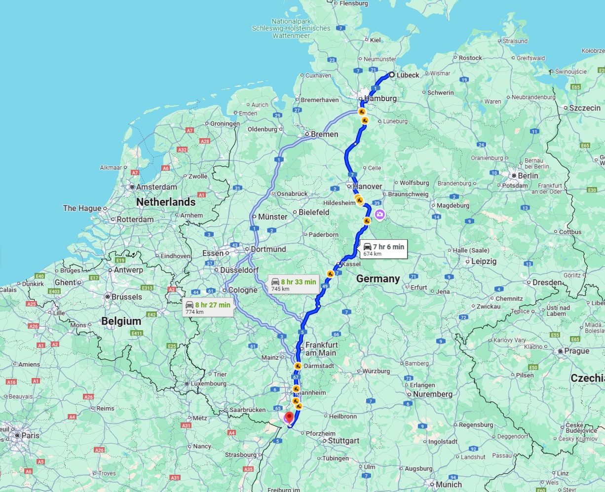 Anreise von Lübeck Zu Karlsruhe Über via A7