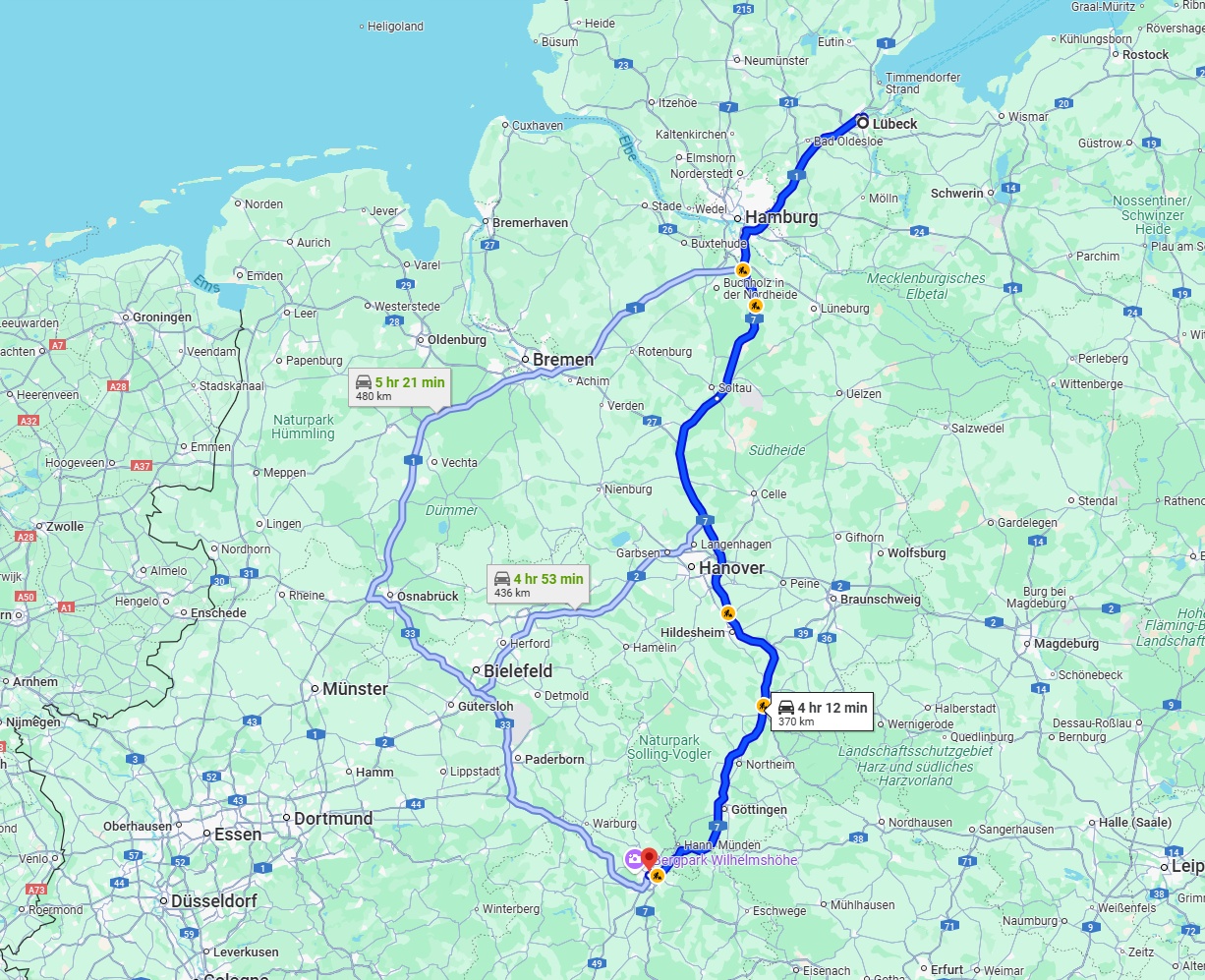 Anreise von Lübeck Zu Kassel Über via A7