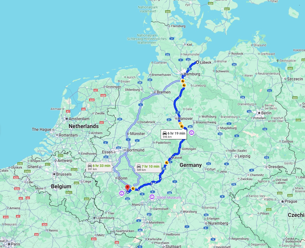 Anreise von Lübeck Zu Koblenz Über via A7