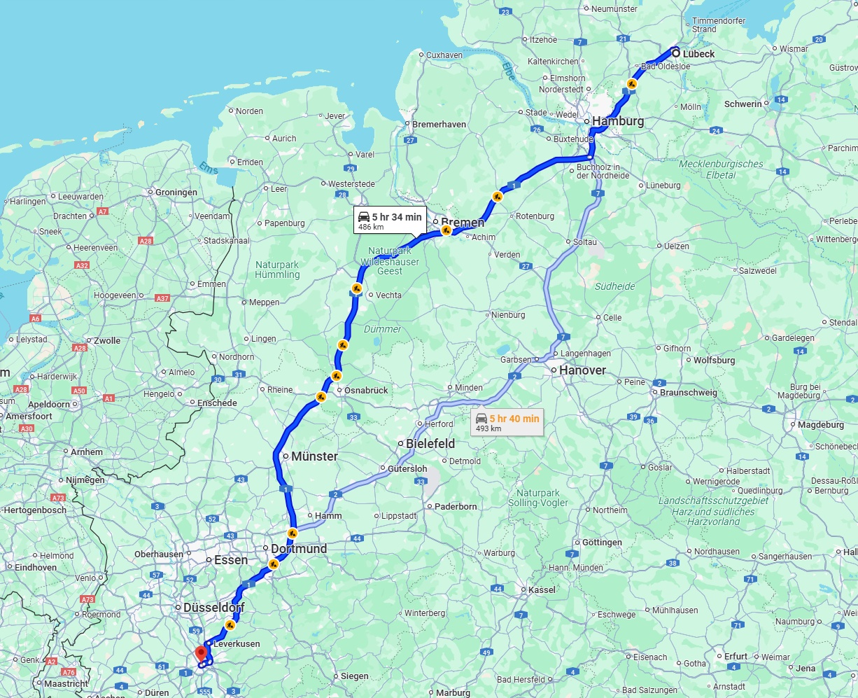 Anreise von Lübeck Zu Köln Über via A1