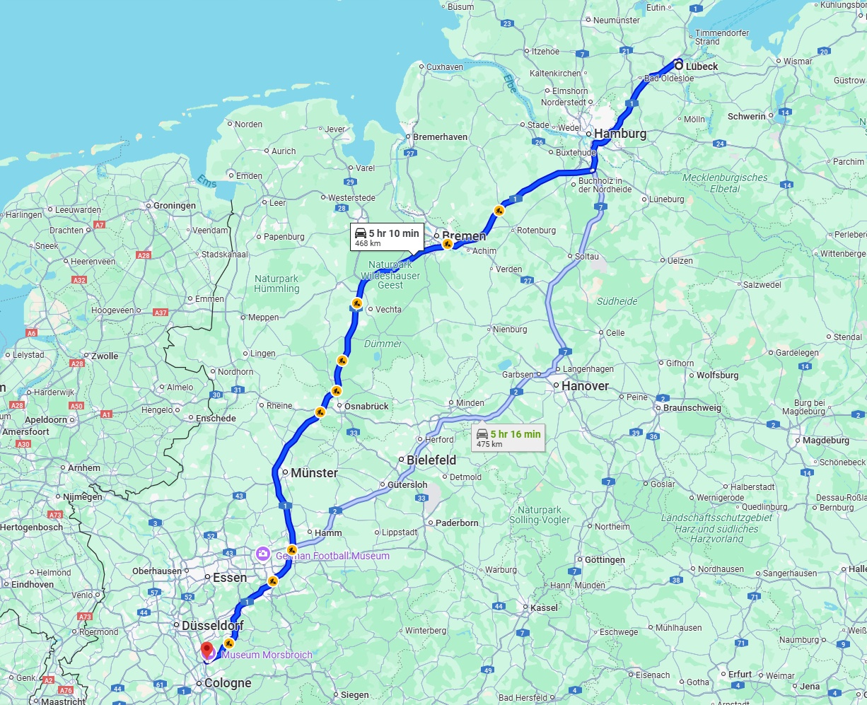 Anreise von Lübeck Zu Leverkusen Über via A1