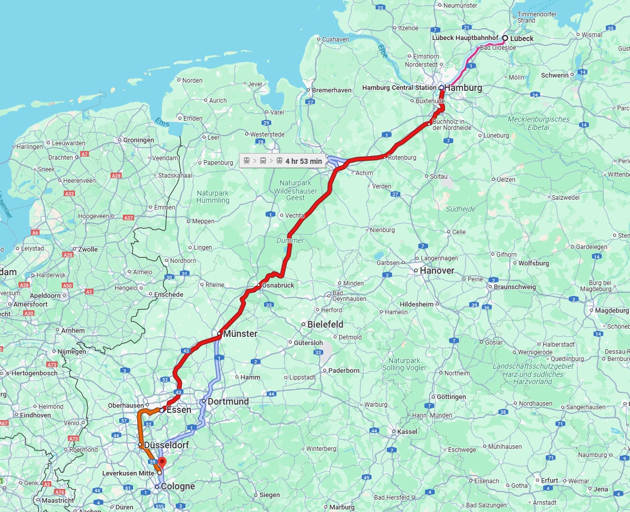 Anreise von Lübeck Zu Leverkusen Über 