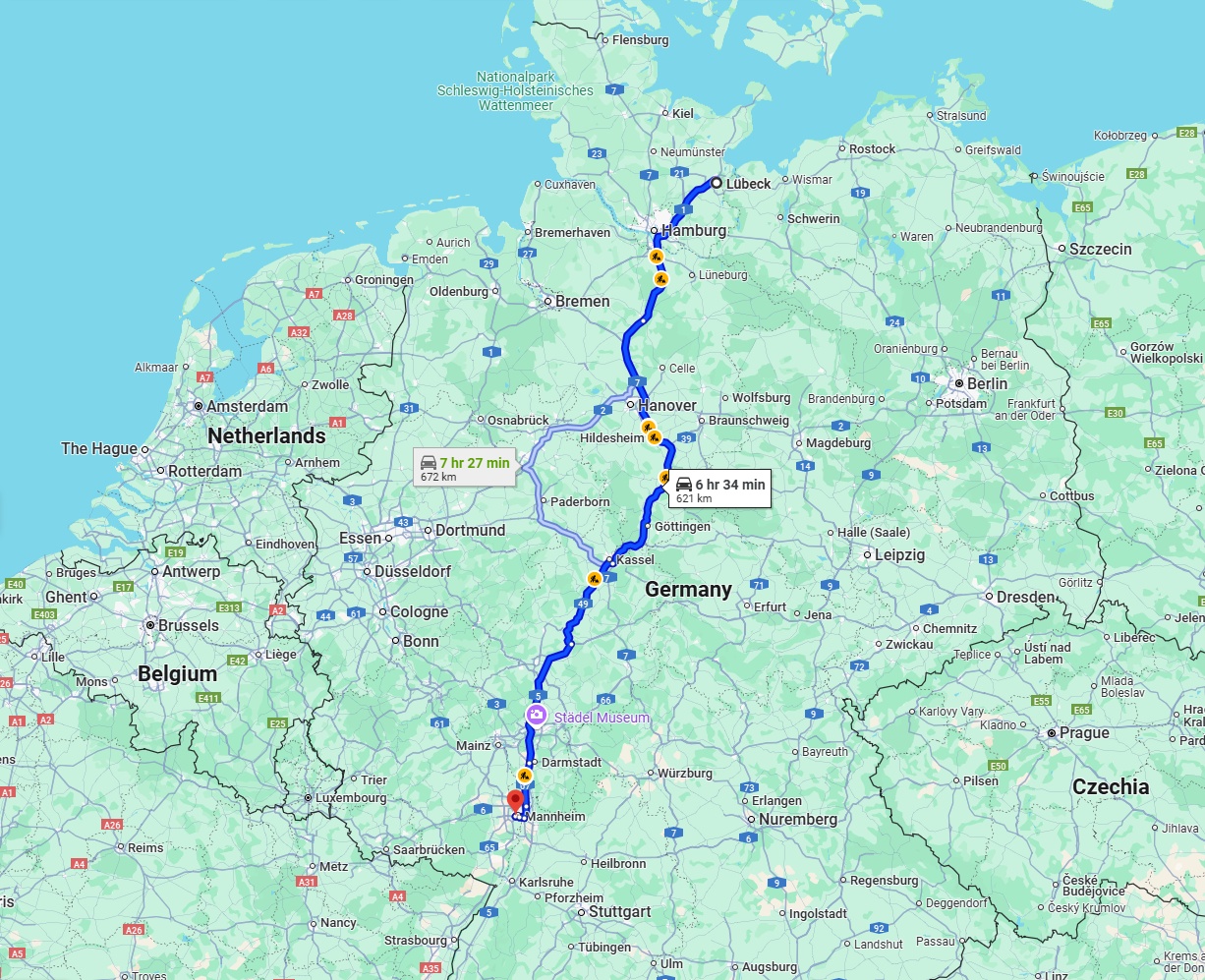 Anreise von Lübeck Zu Ludwigshafen am Rhein Über via A7